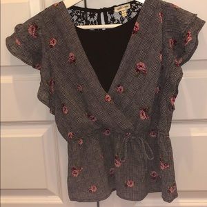 GIRLS GREY WITH PINK FLOWERS BLOUSE
